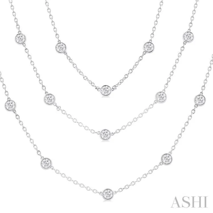 10 ctw Bezel Set Round Cut Diamond 60-Inch Long Station Necklace in 14K White Gold