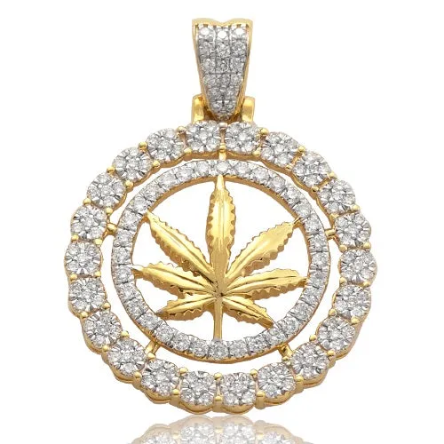 10K 0.90CTW DIAMOND CANNABIS WEED MARIJUANA LEAF PENDANT