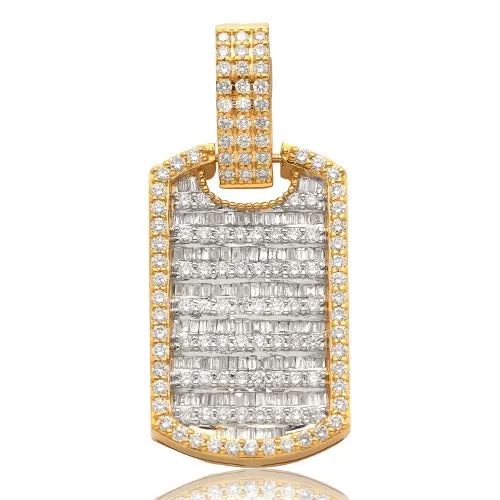 10K 2.65CTW DIAMOND BAGUETTE DOGTAG PENDANT