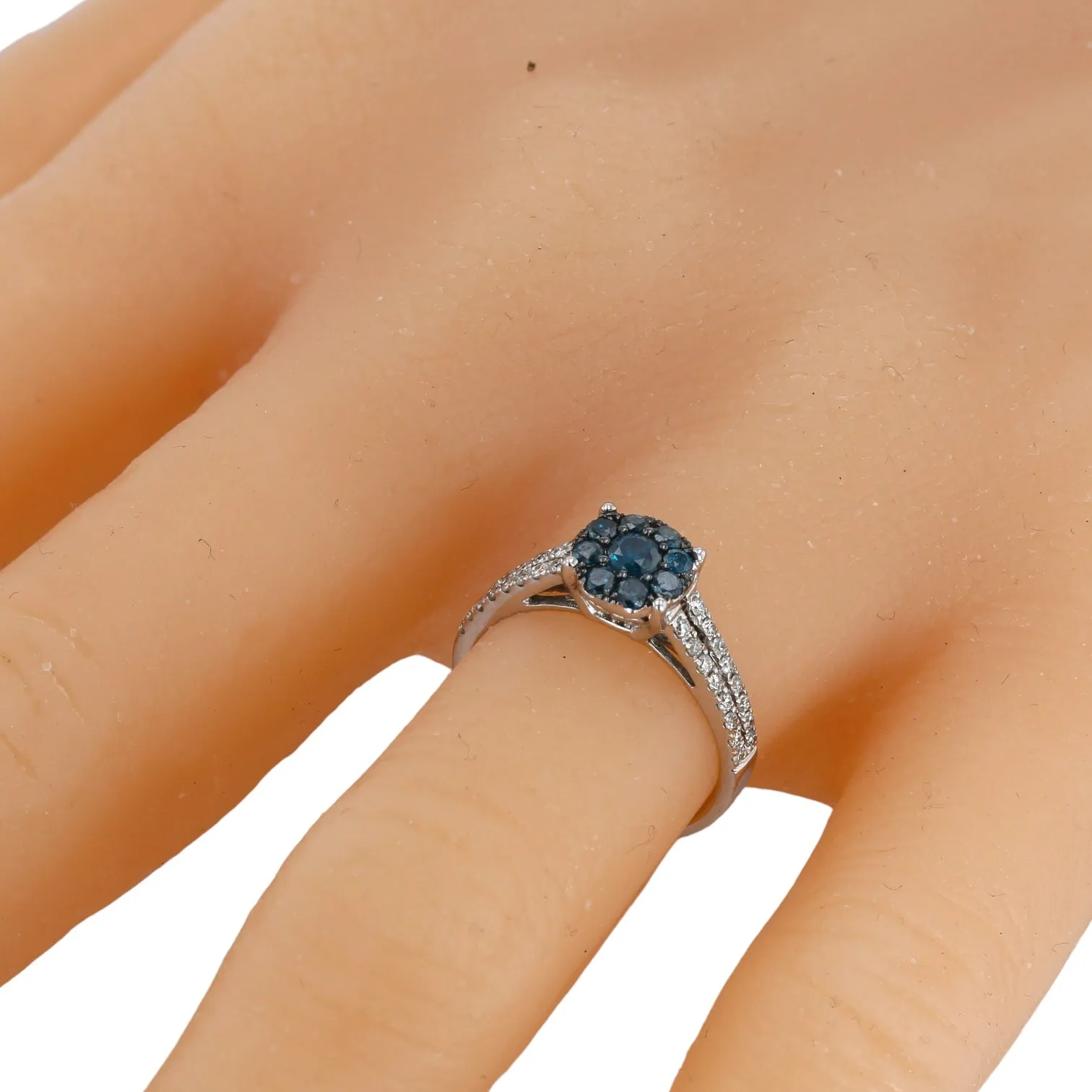 10K white gold 0.75CT blue diamond solitary ring-16059