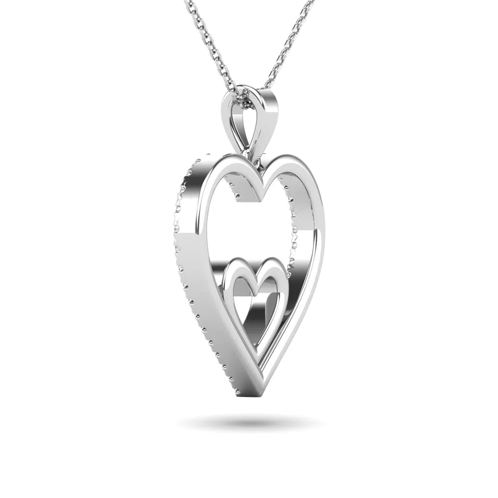 10K White Gold 1/5 Ctw Diamond Double Heart Pendant