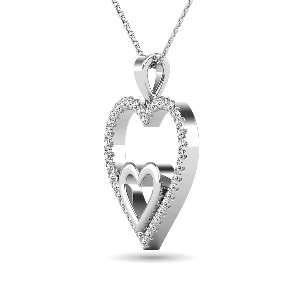 10K White Gold 1/5 Ctw Diamond Double Heart Pendant