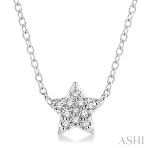 10K White Gold Star Fashion Necklace, 0.08 Carat TW