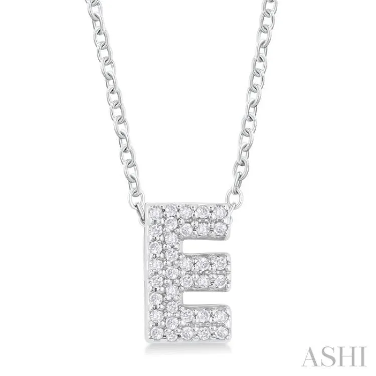 1/10 Ctw Bubble Accent Initial 'E' Round Cut Diamond Fashion Pendant With Chain in 10K White Gold