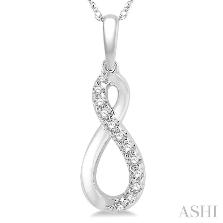 1/10 Ctw Figure Eight Round Cut Diamond Infinity Pendant in 10K White Gold with chain