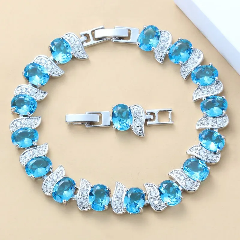 12-Color Mystic Rainbow Stone CZ Jewelry Women Costume 925 Mark Chain Bracelet Bangle Adjustable Length 18 3CM