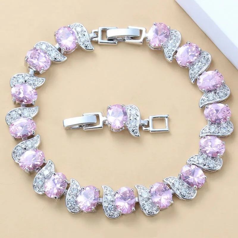 12-Color Mystic Rainbow Stone CZ Jewelry Women Costume 925 Mark Chain Bracelet Bangle Adjustable Length 18 3CM