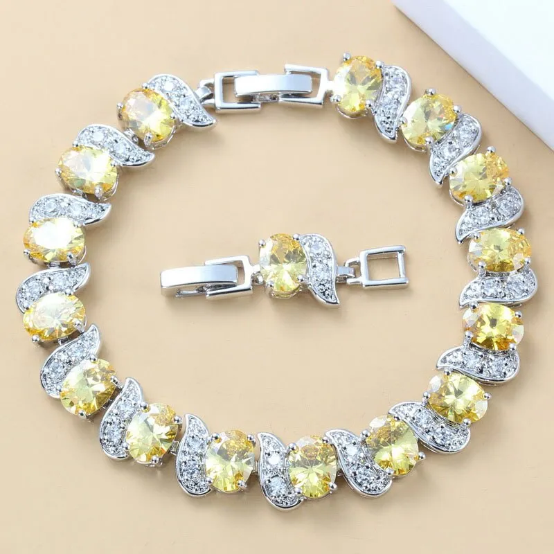 12-Color Mystic Rainbow Stone CZ Jewelry Women Costume 925 Mark Chain Bracelet Bangle Adjustable Length 18 3CM