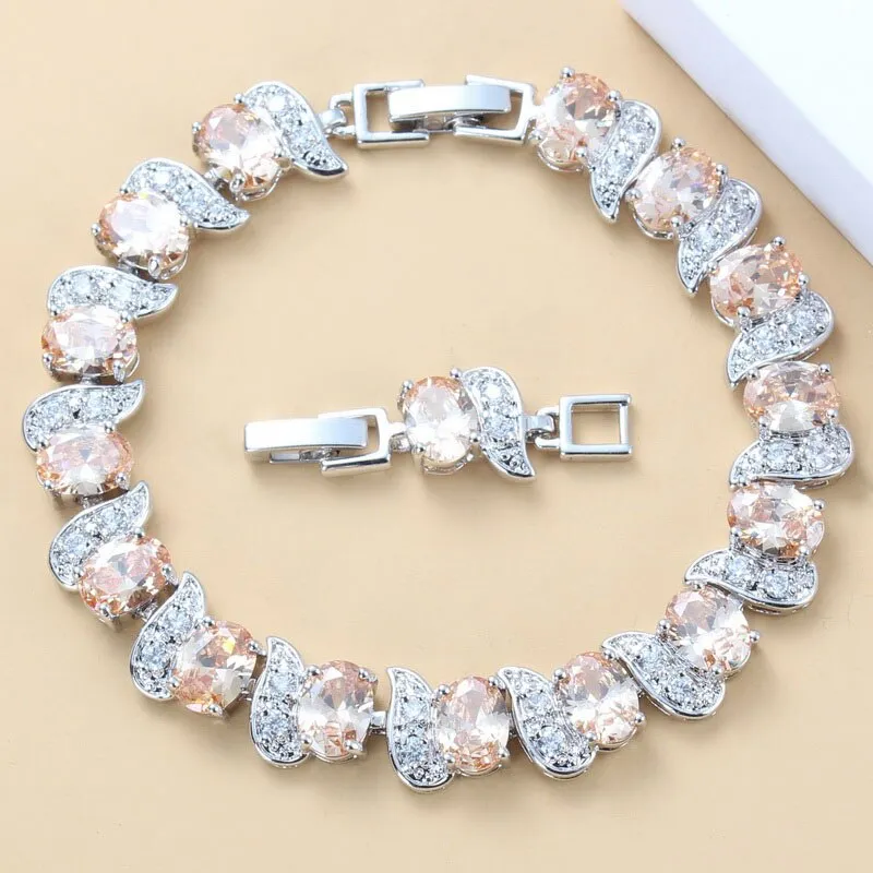 12-Color Mystic Rainbow Stone CZ Jewelry Women Costume 925 Mark Chain Bracelet Bangle Adjustable Length 18 3CM