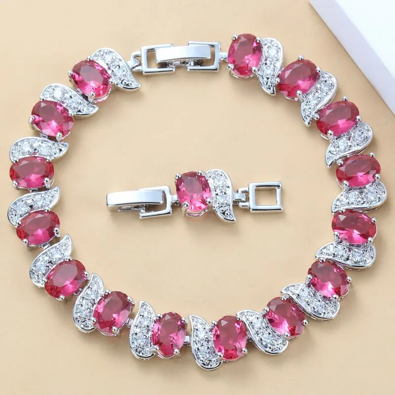 12-Color Mystic Rainbow Stone CZ Jewelry Women Costume 925 Mark Chain Bracelet Bangle Adjustable Length 18 3CM