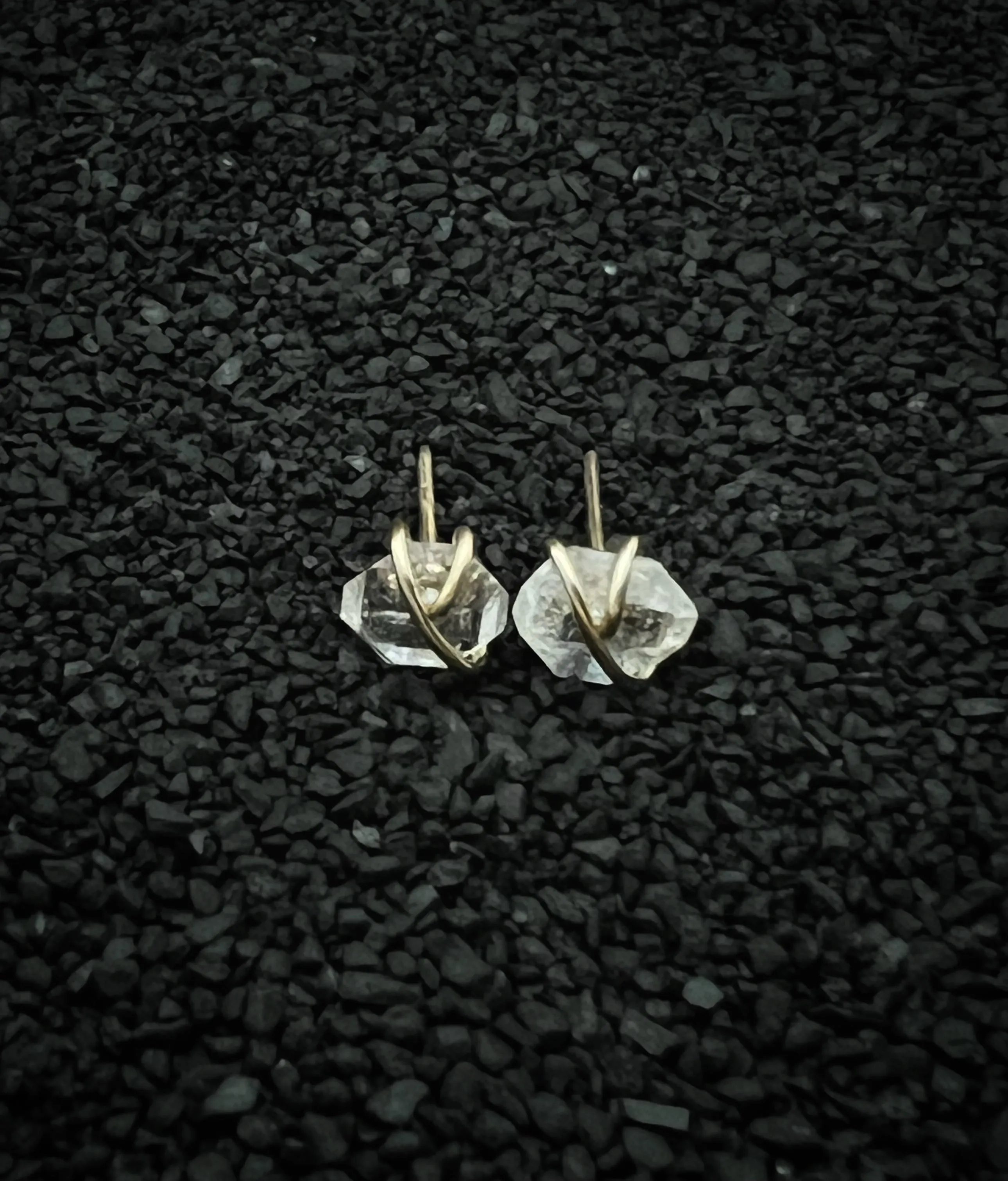 14 Karate gold wire wrapped Herkimer diamond studs