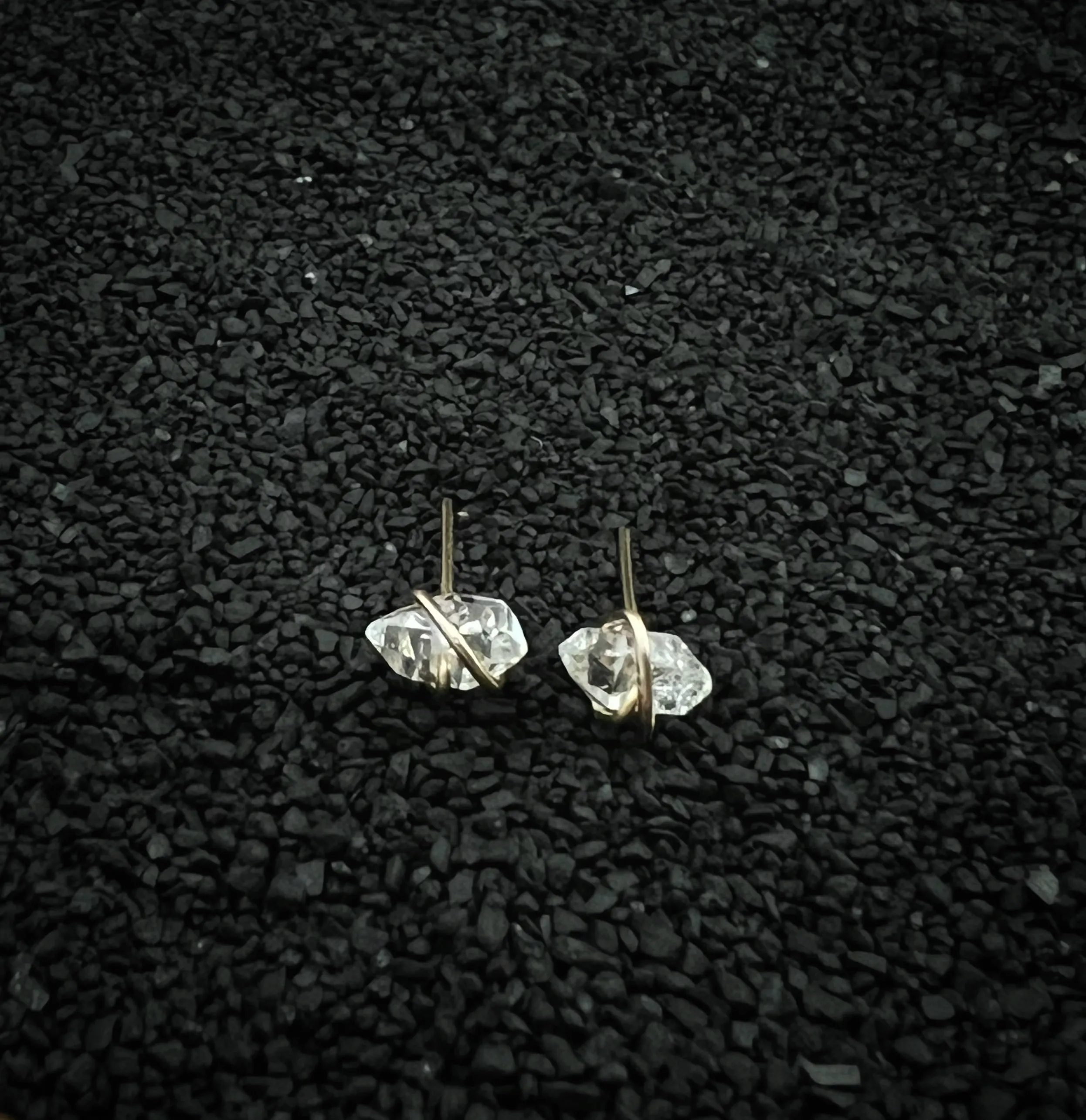 14 Karate gold wire wrapped Herkimer diamond studs