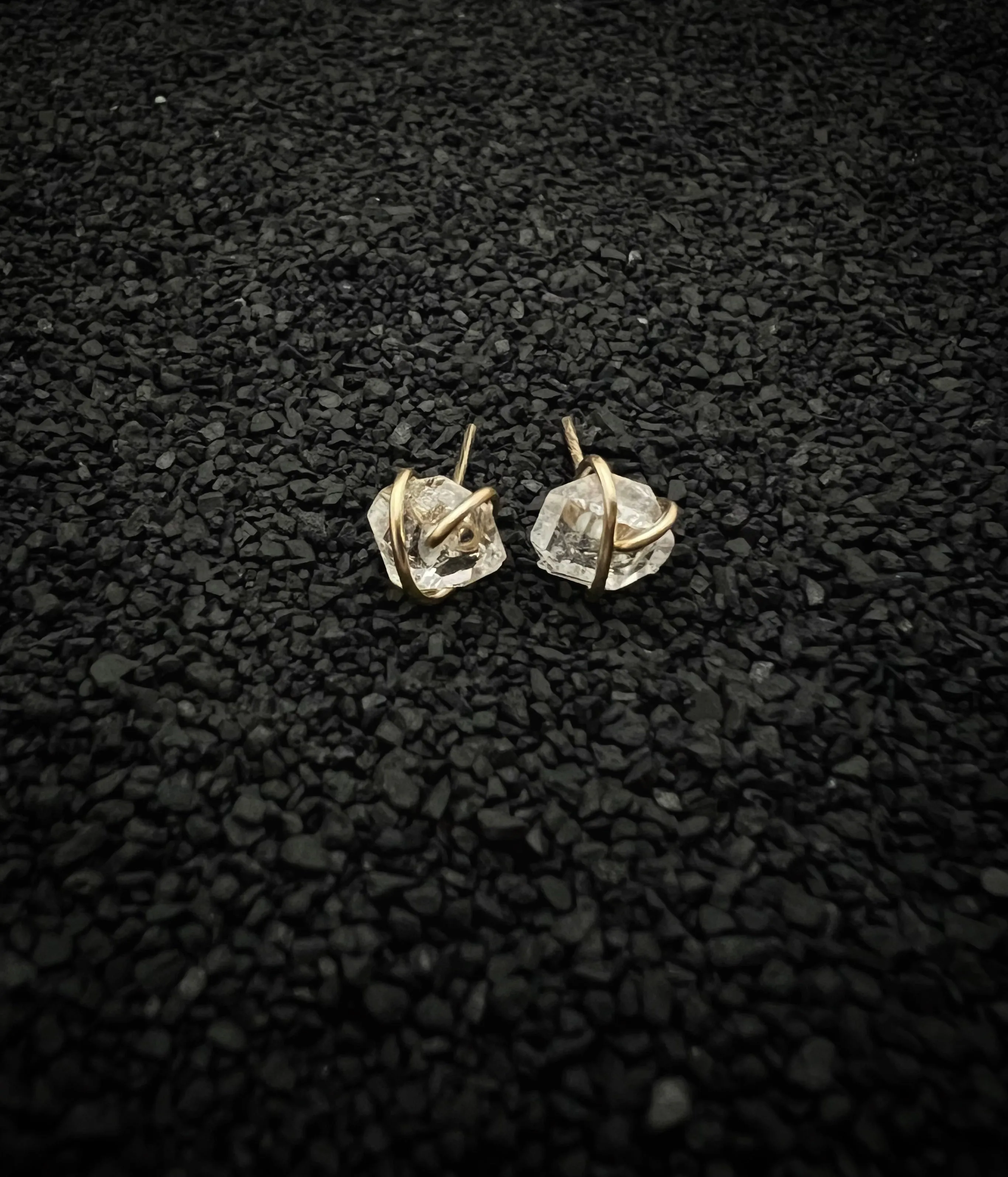 14 Karate gold wire wrapped Herkimer diamond studs