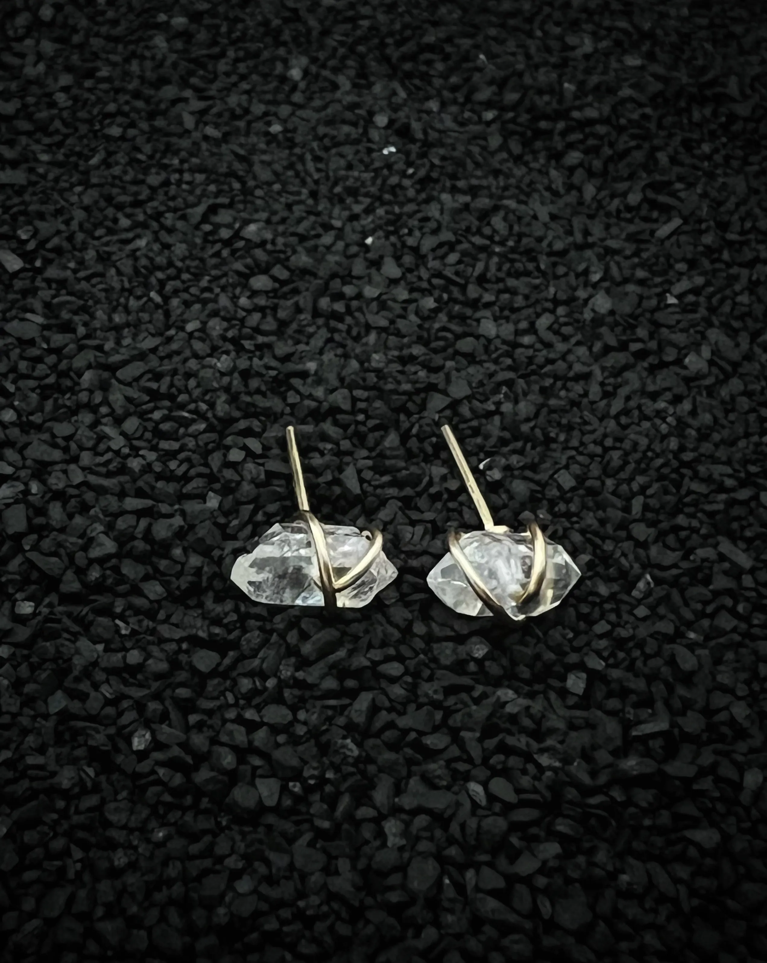 14 Karate gold wire wrapped Herkimer diamond studs