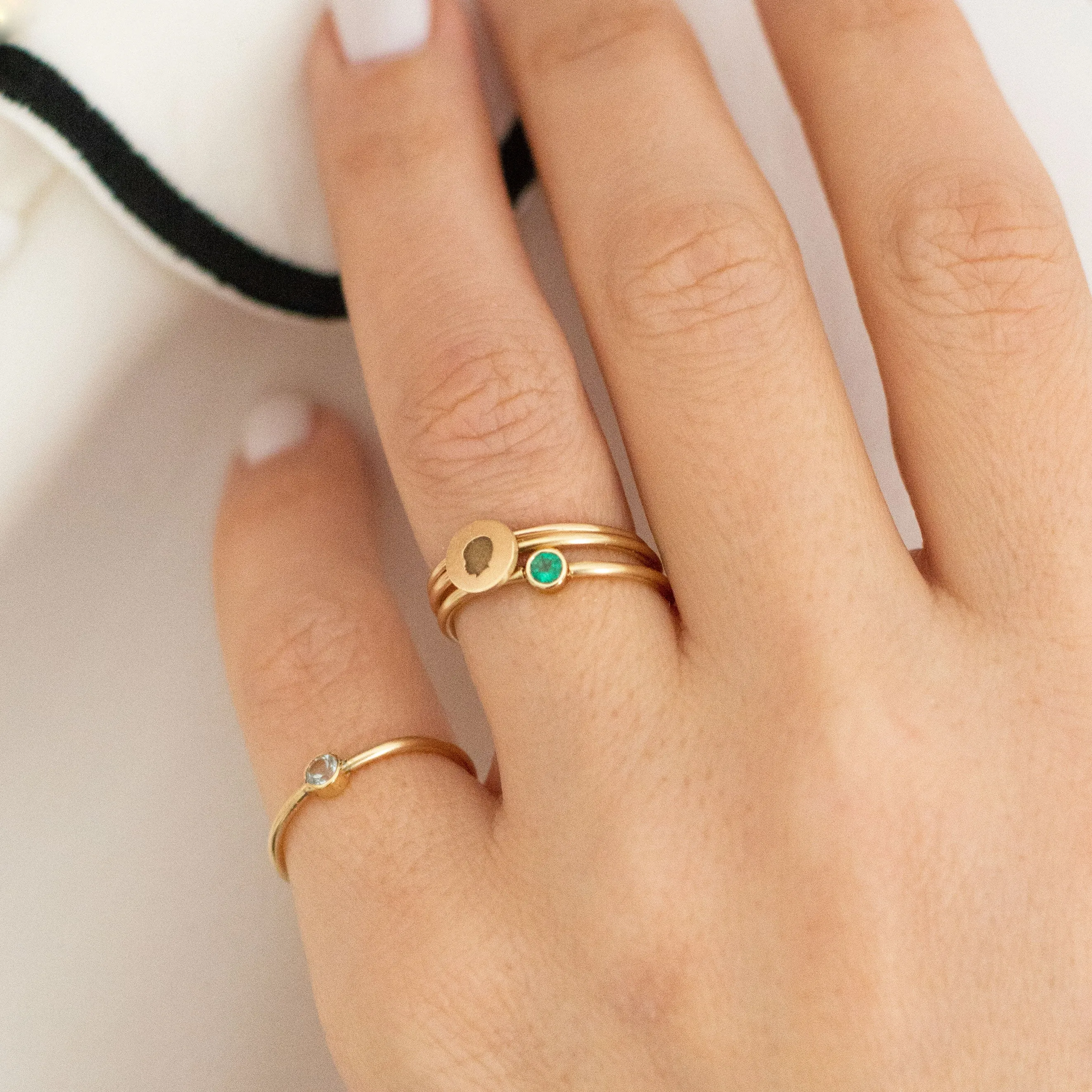 14K Engraved Silhouette Dot Ring