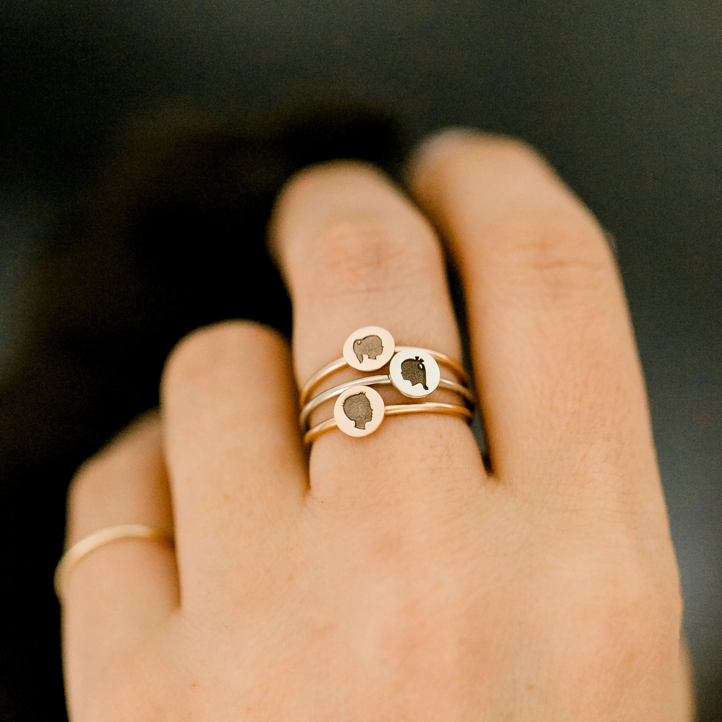 14K Engraved Silhouette Dot Ring