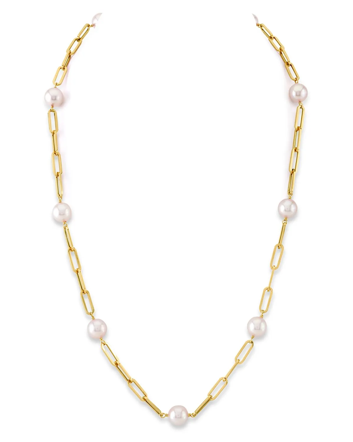 14K Gold Japanese Akoya Pearl & Chain Link Necklace