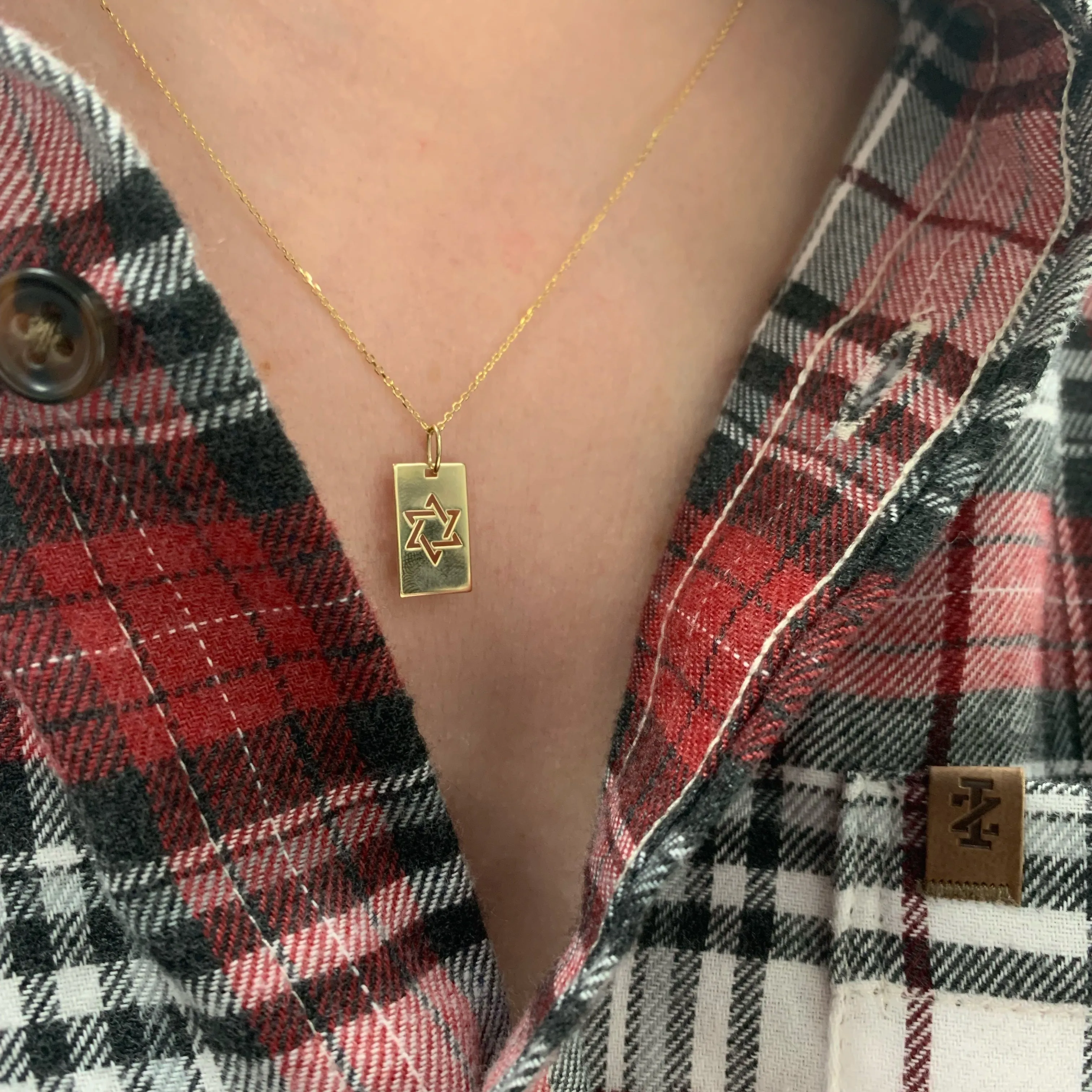 14K Gold Star Of David Dog Tag Necklace