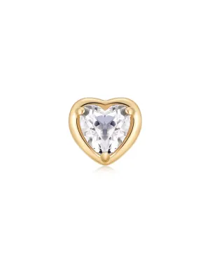 14k Heart White Topaz Stud Earring with screw flat back