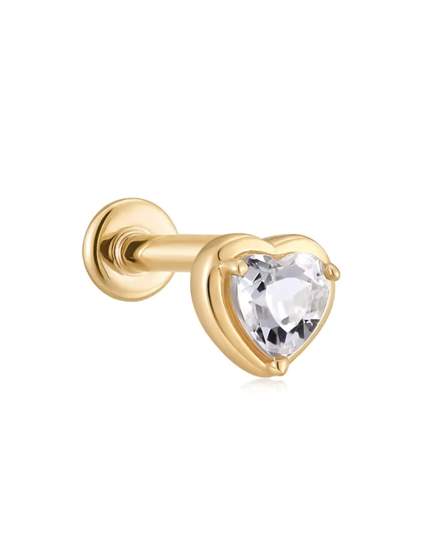 14k Heart White Topaz Stud Earring with screw flat back