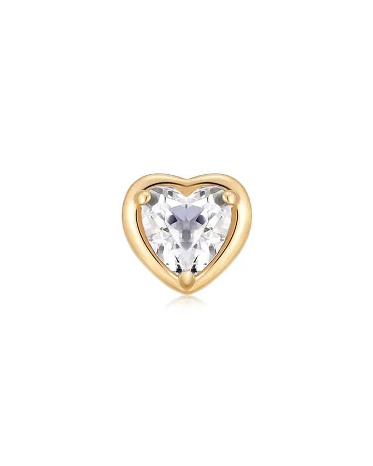 14k Heart White Topaz Stud Earring with screw flat back