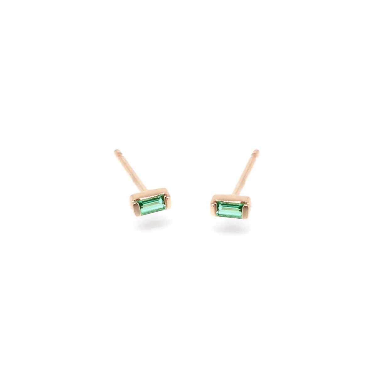 14k Small Emerald Baguette Studs