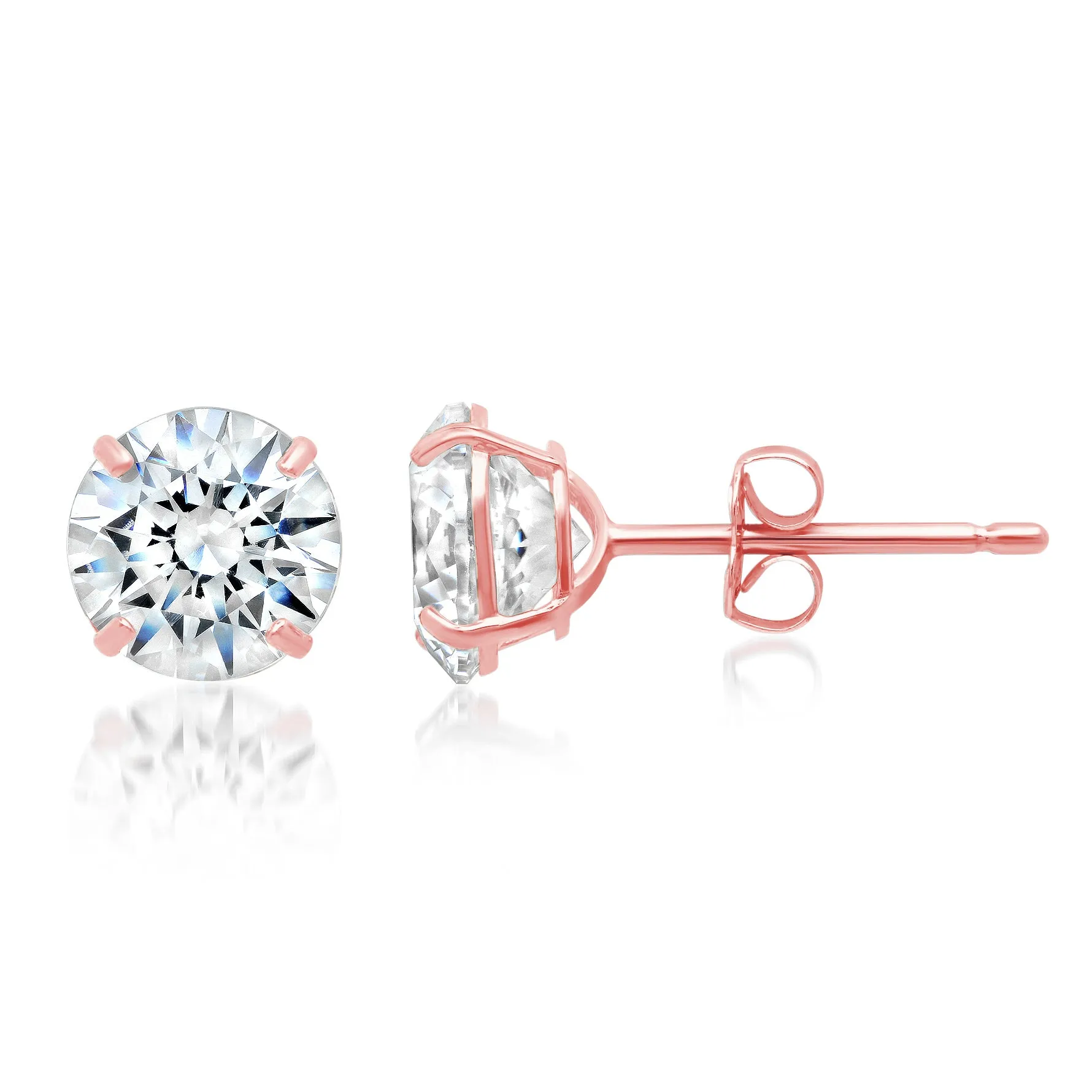 14k Solid Gold Round Cut Stud Earrings with Genuine Swarovski Zirconia