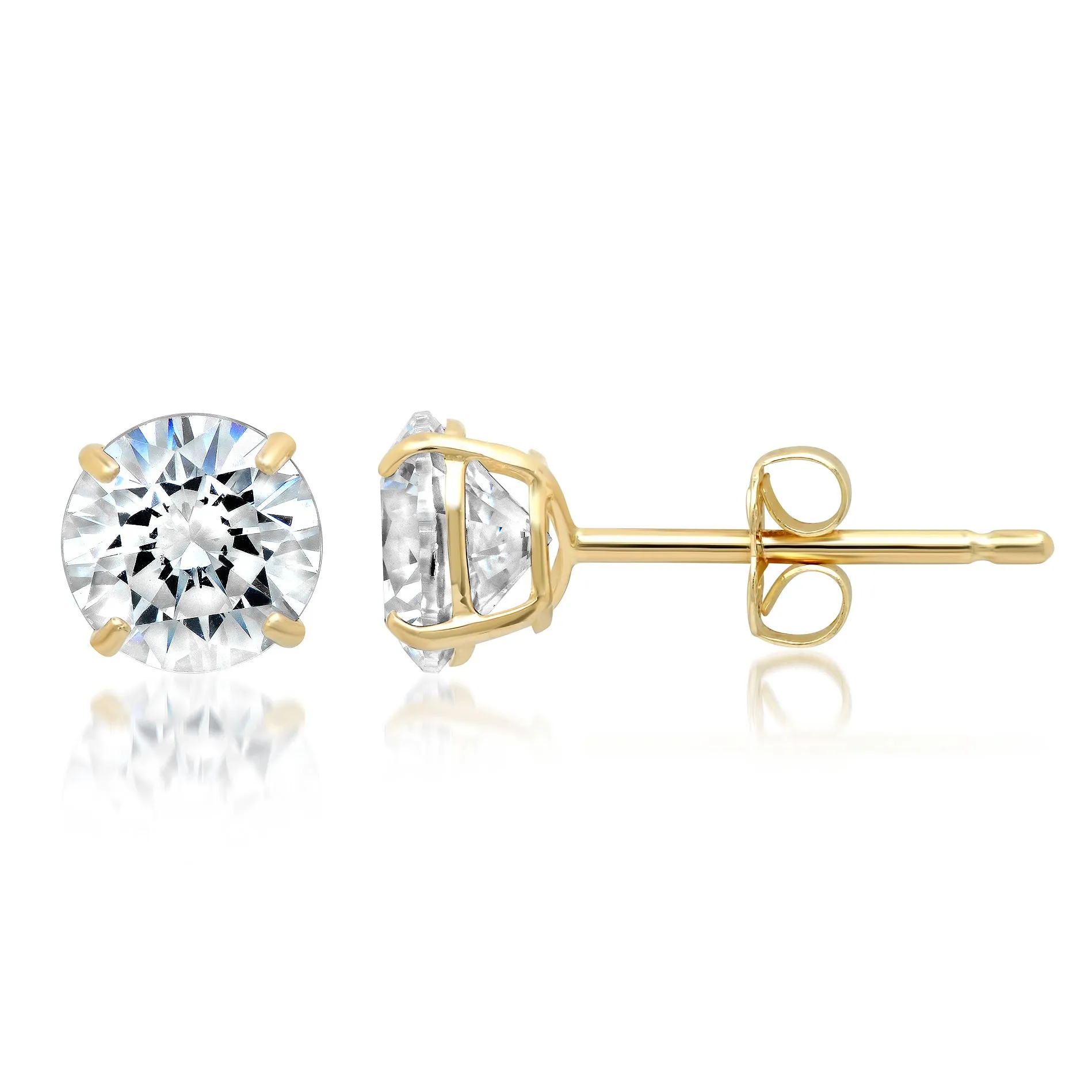 14k Solid Gold Round Cut Stud Earrings with Genuine Swarovski Zirconia