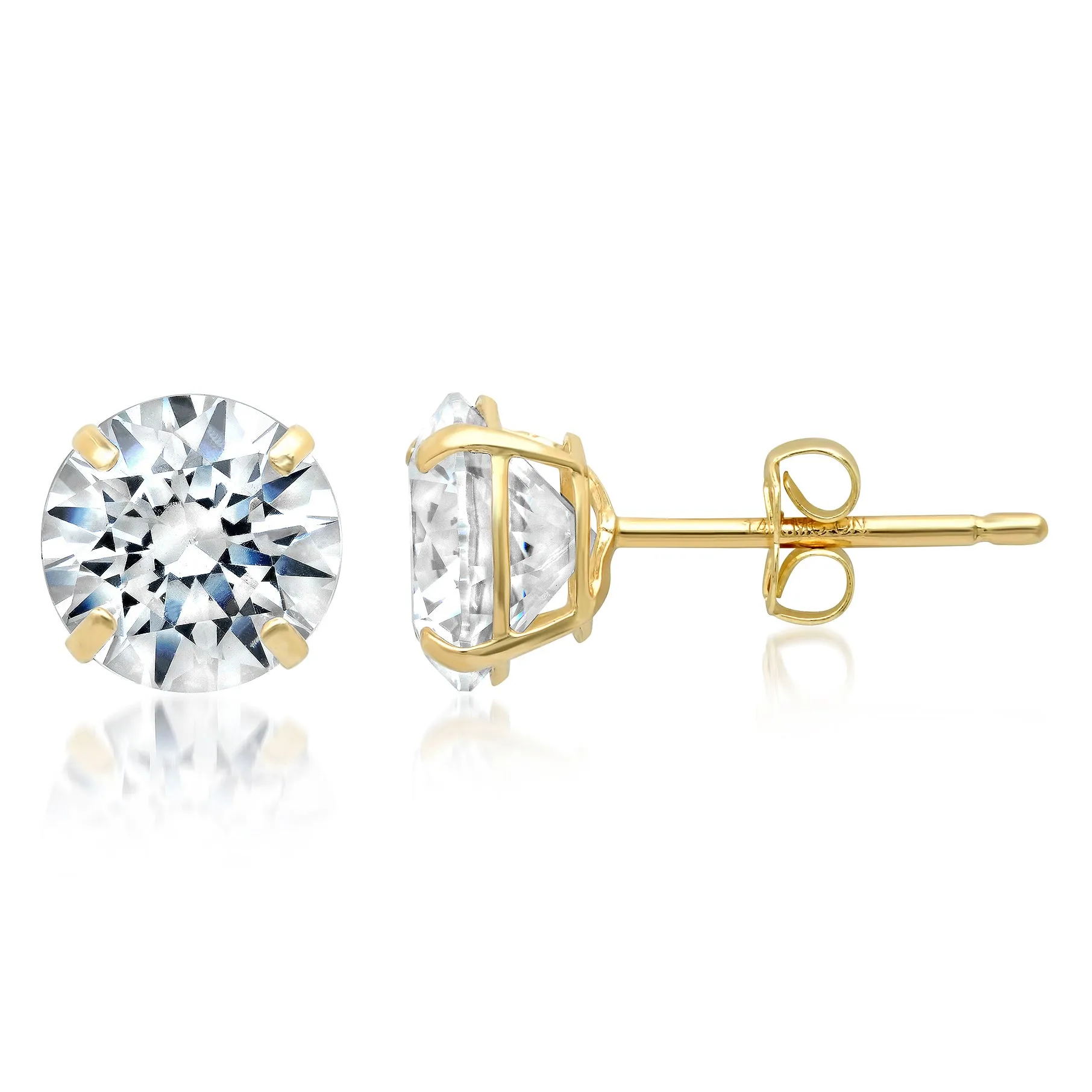 14k Solid Gold Round Cut Stud Earrings with Genuine Swarovski Zirconia