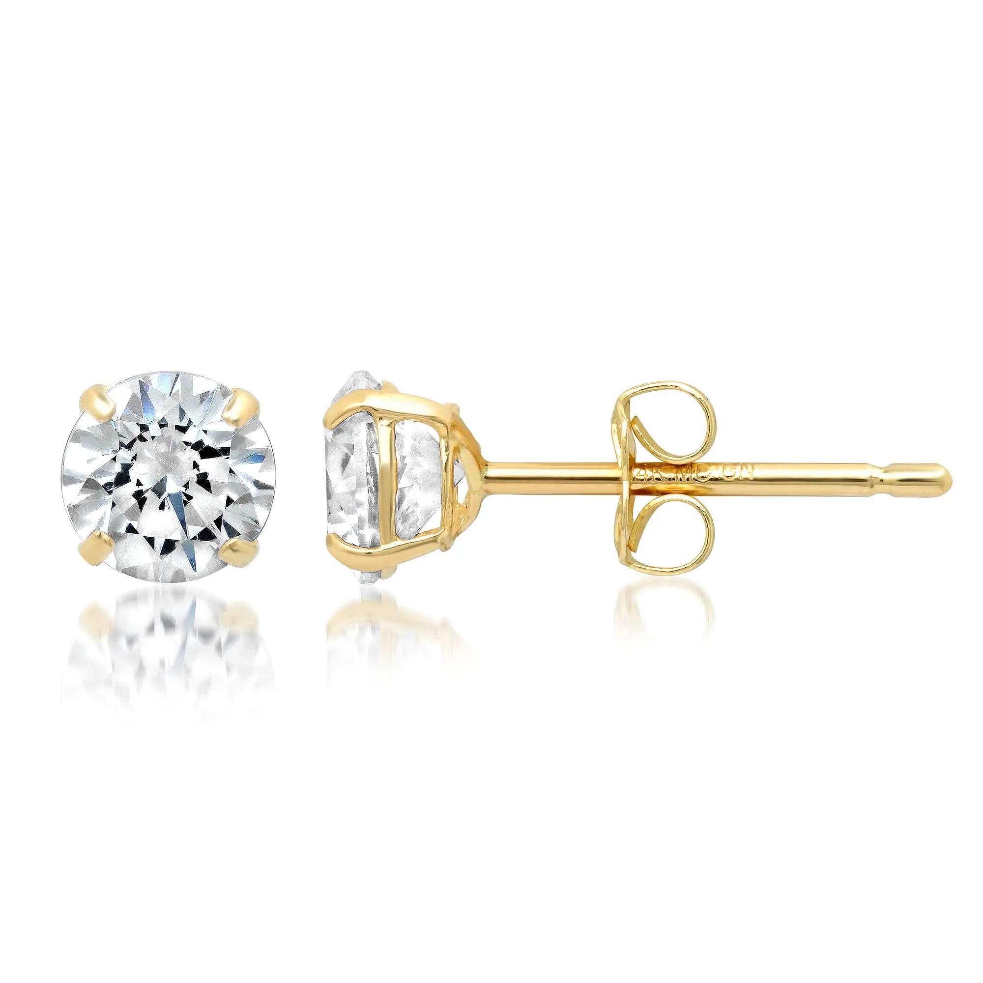 14k Solid Gold Round Cut Stud Earrings with Genuine Swarovski Zirconia