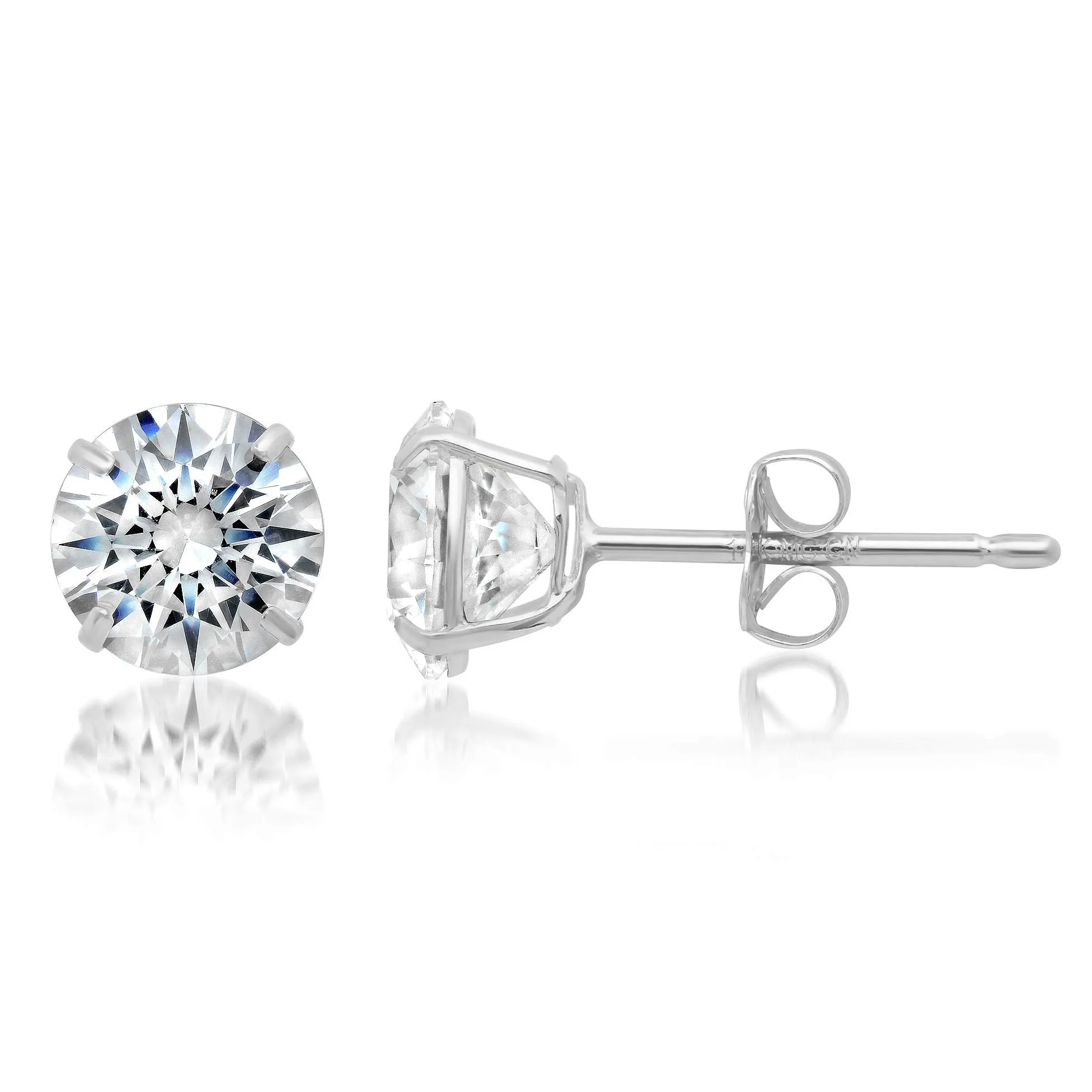 14k Solid Gold Round Cut Stud Earrings with Genuine Swarovski Zirconia