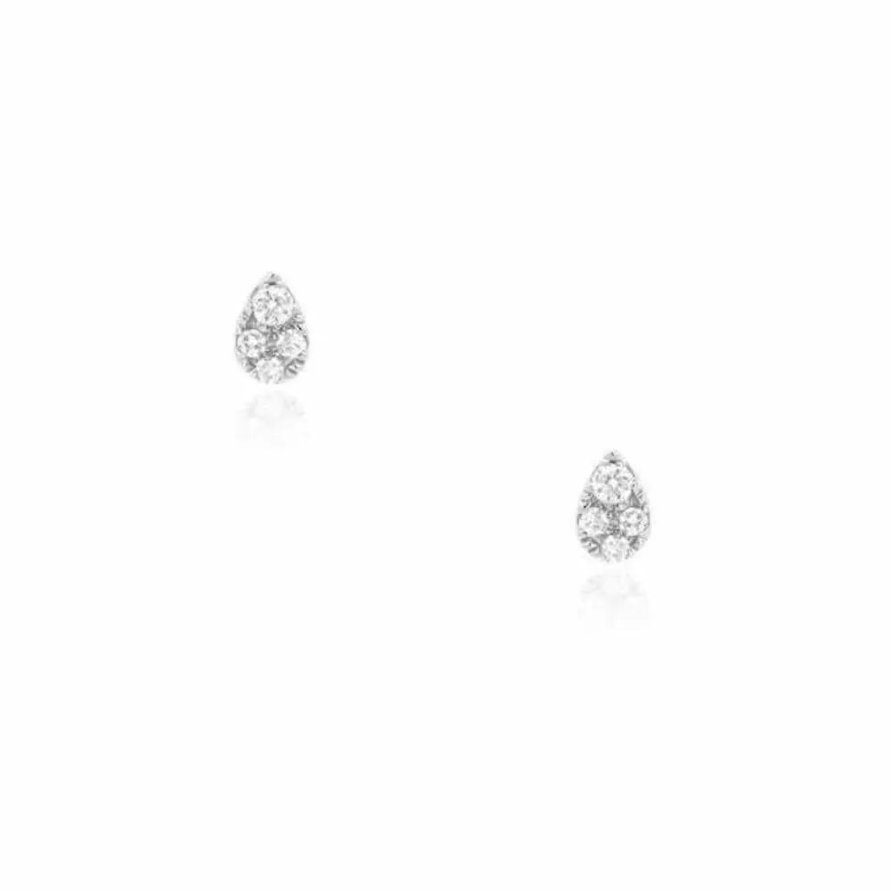 14k White Extra Petite Pear Shape Diamond Post Earrings