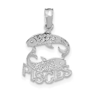 14K White Gold Polished Textured Finish Zodiac PISCES Charm Pendant