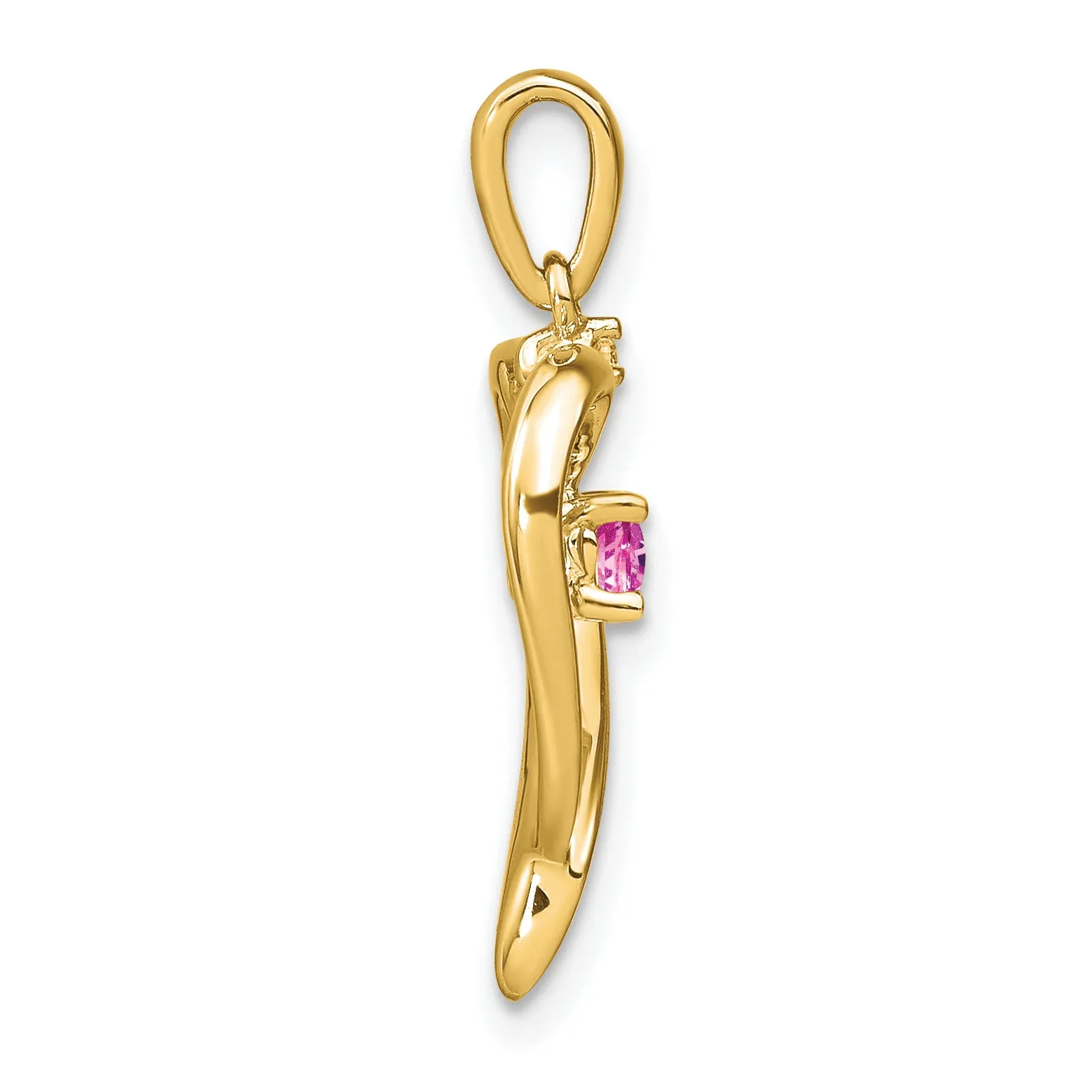 14k Yellow Gold Created Pink Sapphire and Diamond Heart Pendant