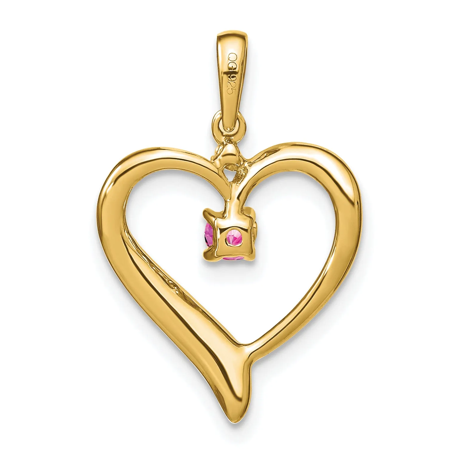 14k Yellow Gold Created Pink Sapphire and Diamond Heart Pendant