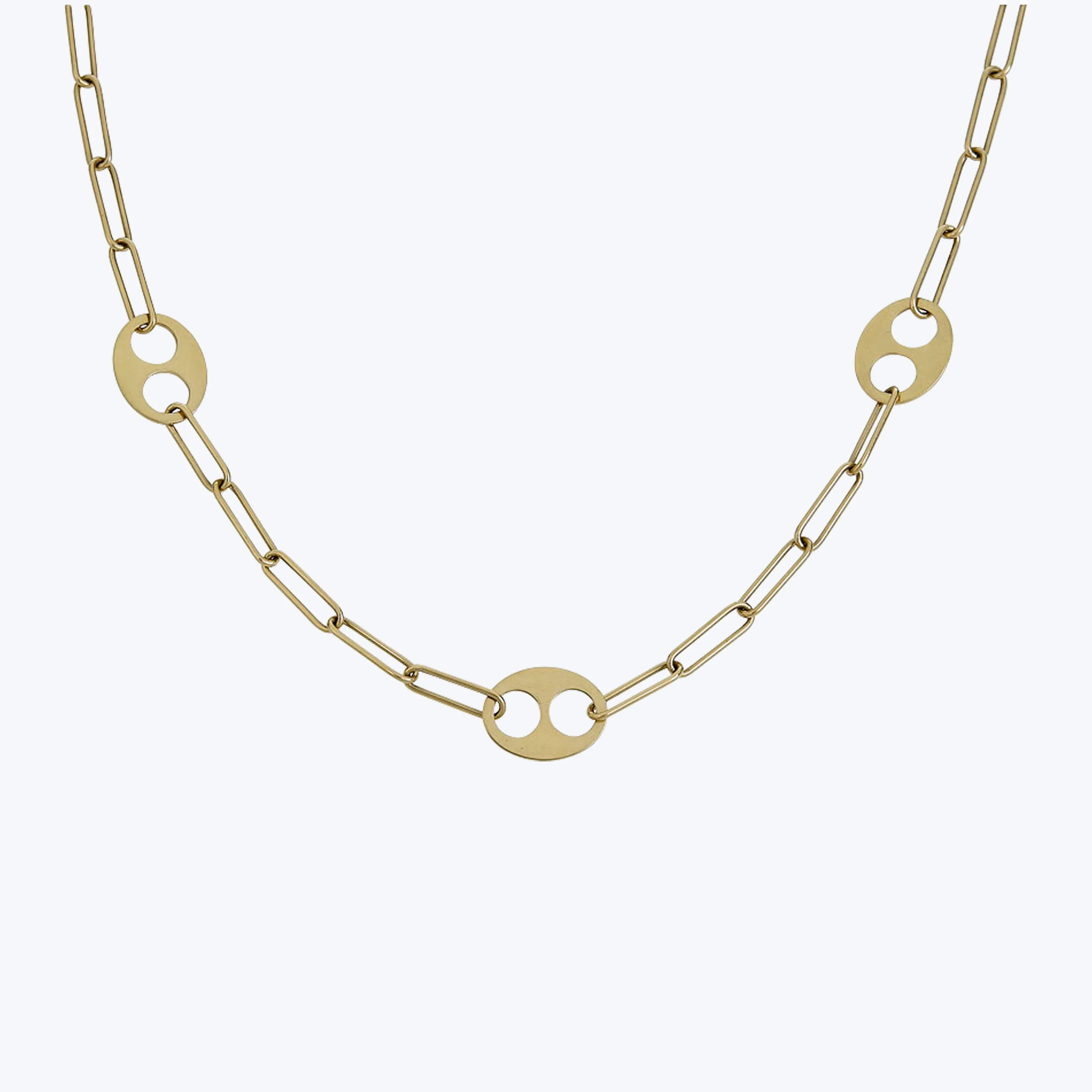 14K Yellow Gold Flat Mixed-Link Necklace