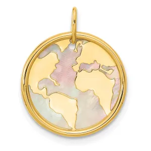 14K Yellow Gold Polished Finished Mother of Pearl Earth Design Charm Pendant