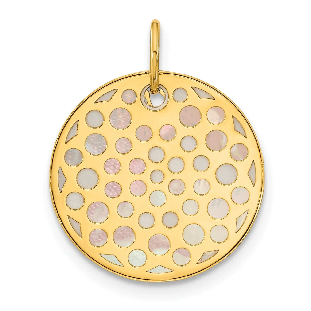 14K Yellow Gold Polished Finished Mother of Pearl Earth Design Charm Pendant