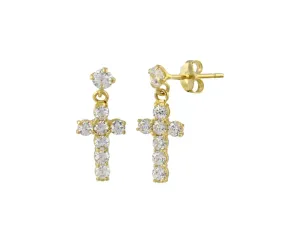 14KT Hanging Cz Cross Earrings #1