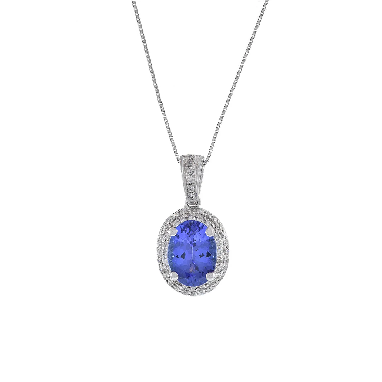 14KT White Gold Oval Tanzanite And Diamond Pendant