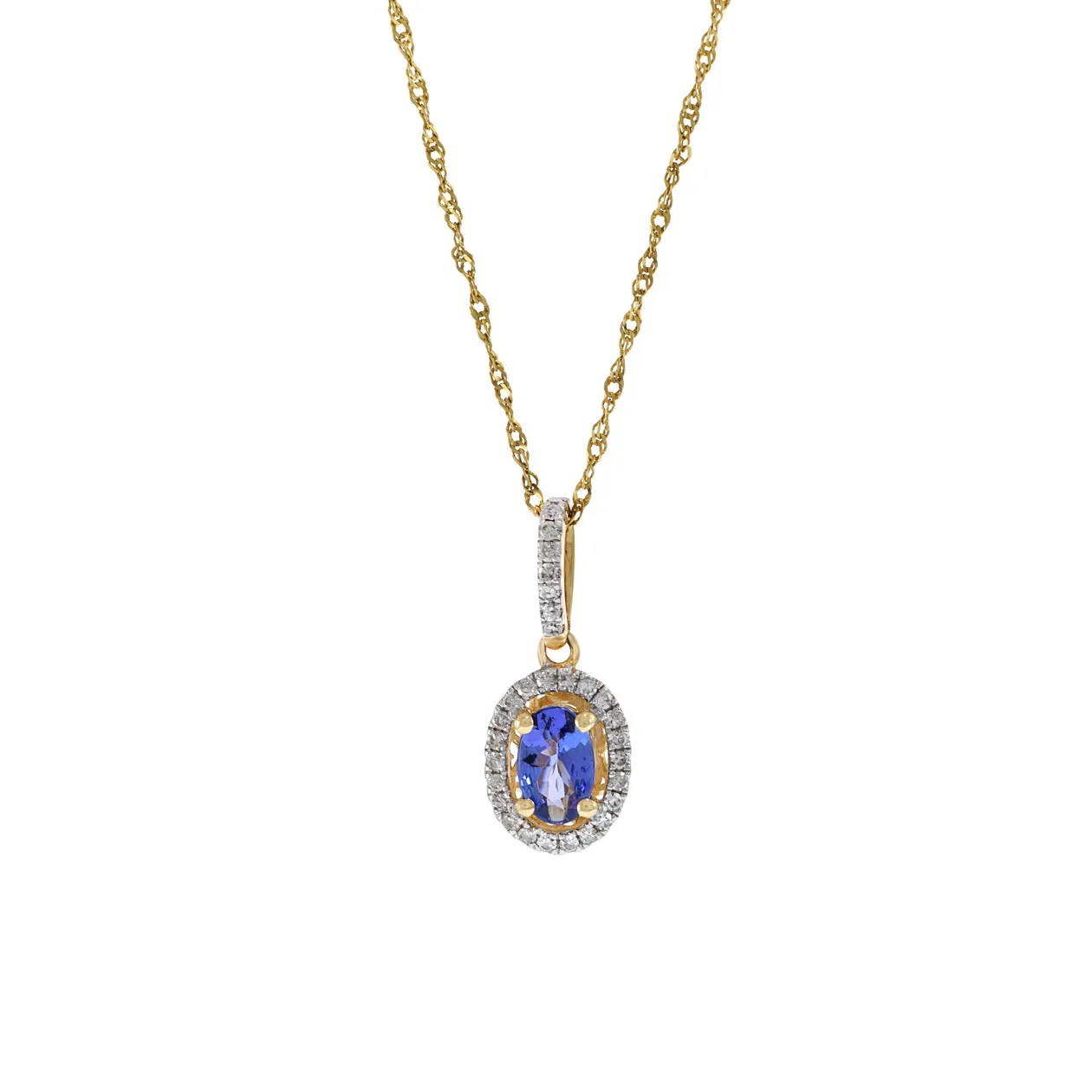 14KT Yellow Gold Oval Tanzanite and Diamond Pendant