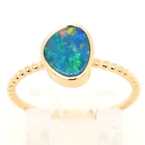 14KY Australian Opal Beaded Shank Ring