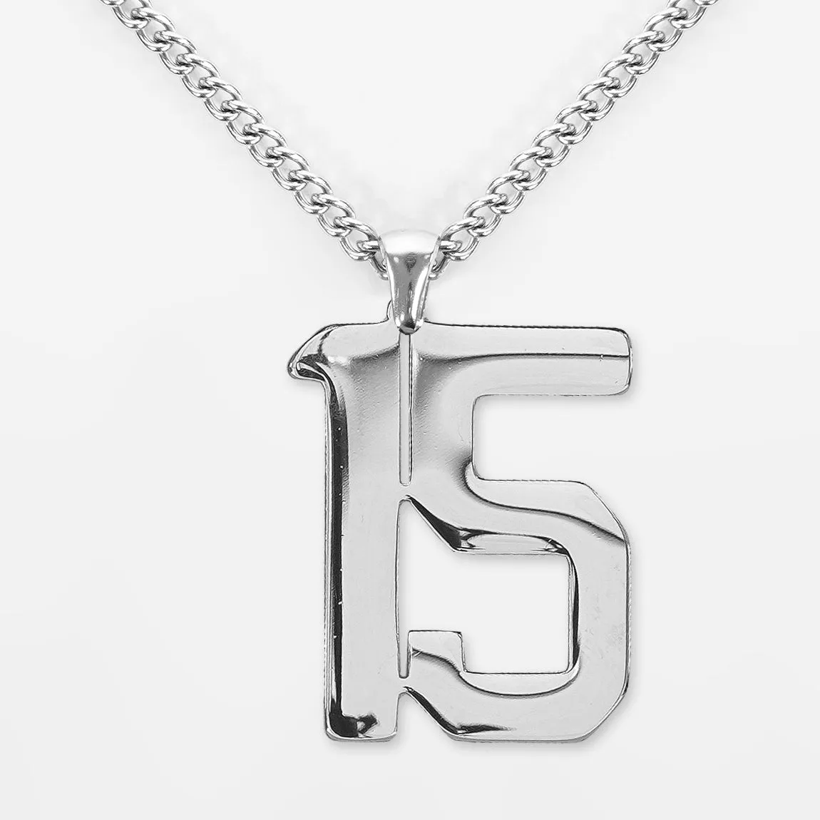 15 Number Pendant with Chain Kids Necklace - Stainless Steel