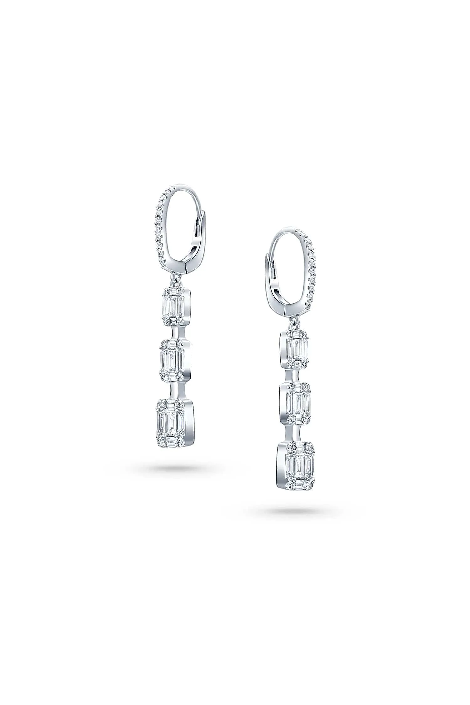 18 kt White Gold Baguette Diamond Cluster Earrings