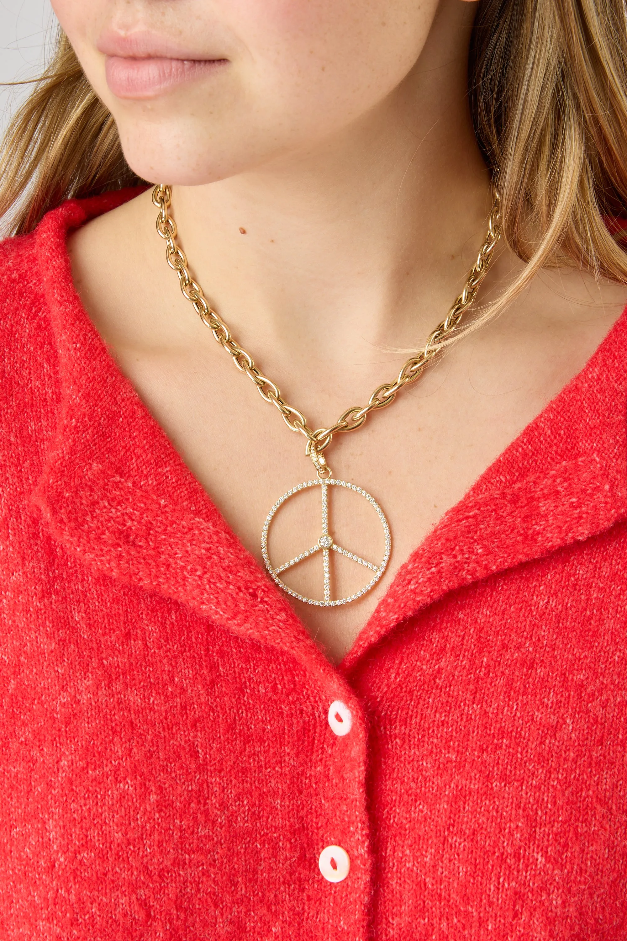 18KY Large Diamond Peace Sign