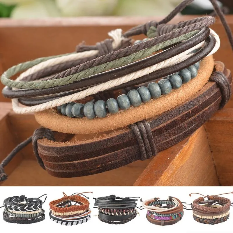 1Set 4pcs Braided Adjustable Leather popular Bracelet  Cuff  Women  Men`s Casual Jewelry