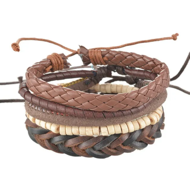 1Set 4pcs Braided Adjustable Leather popular Bracelet  Cuff  Women  Men`s Casual Jewelry