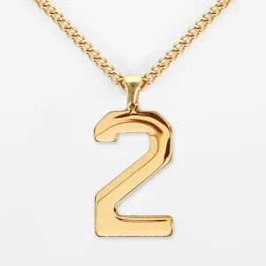 2 Number Pendant with Chain Kids Necklace - Gold Plated Stainless Steel