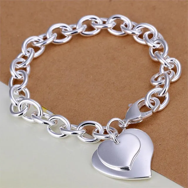 2017 New Silver color Jewelry Heart Shape Bracelets for Women Fashion Friendship Bracelets