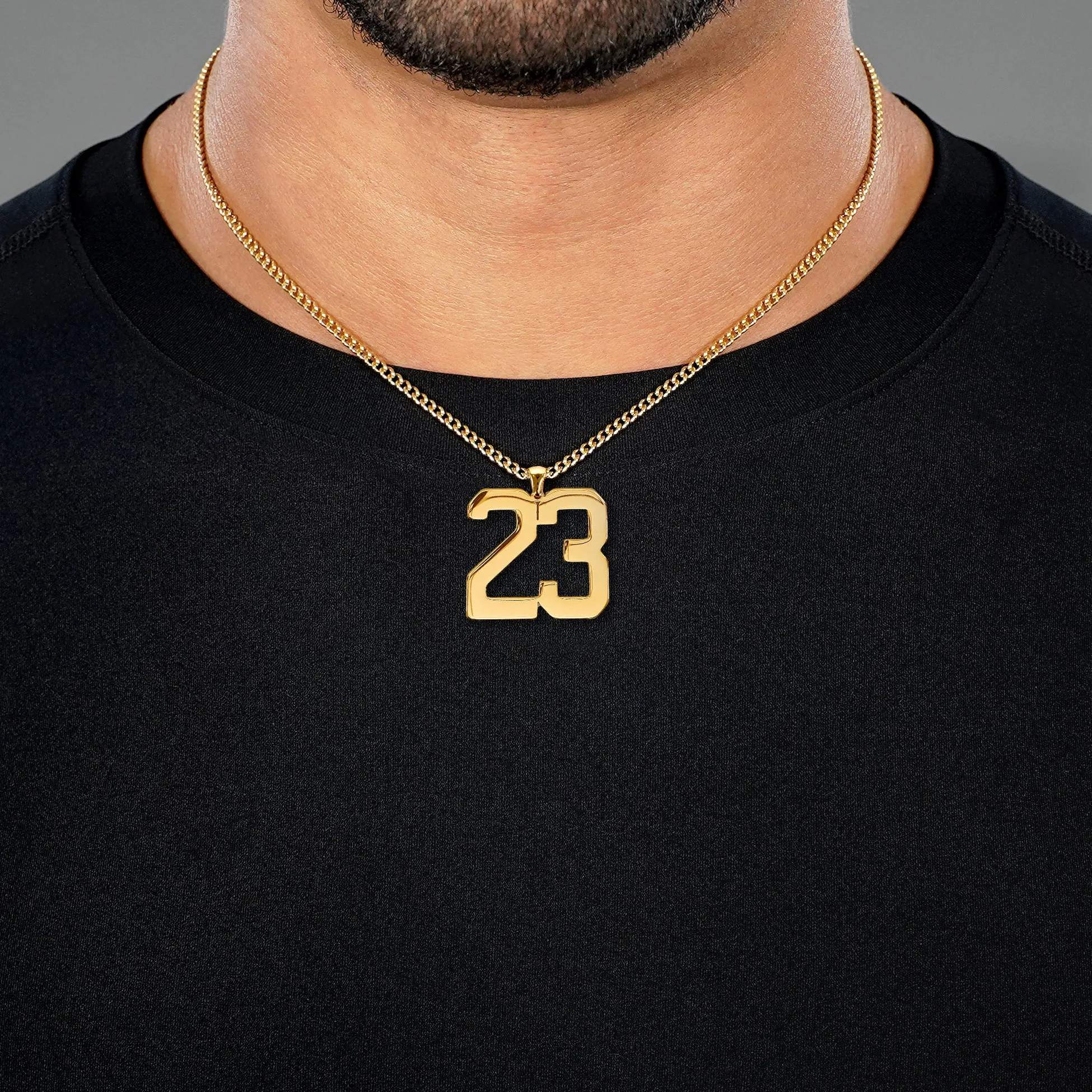 23 Number Pendant with Chain Necklace - Gold Plated Stainless Steel